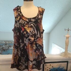 Spense Artistic Ruffled Blouse - Black, Yellow, Brown